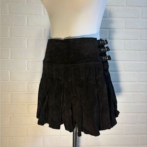 le chateau Black Suede Mini Skirt with Side Buckles